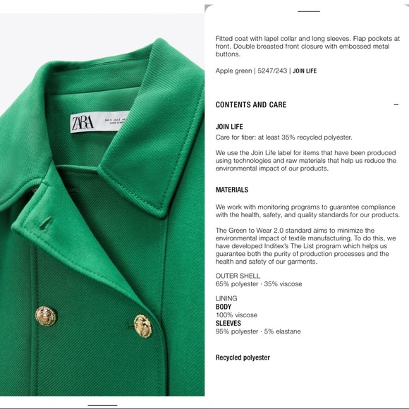 Zara tailored coat with gold buttons, green - Picture 4 of 4